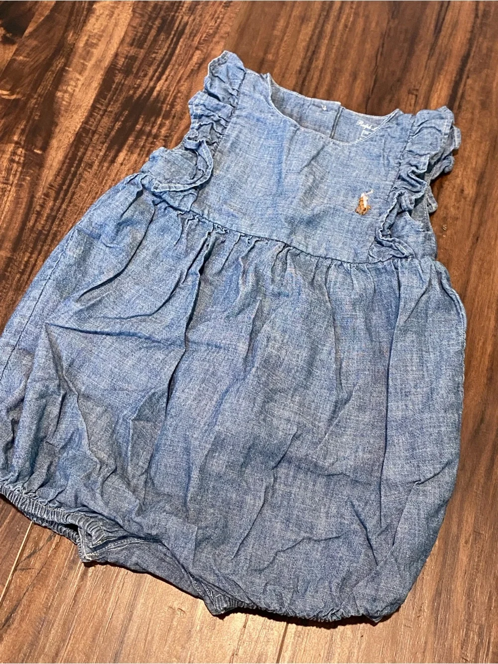 Ralph Lauren Light Blue Chambray Baby Bubble Romper
